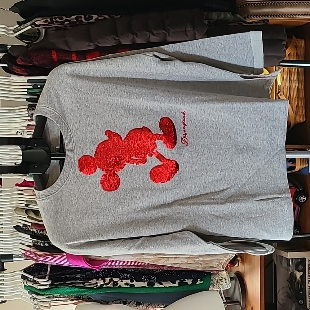 Disney Sweatshirt with Red Sequins Mickey Mousey and red embroidered Disney Logo